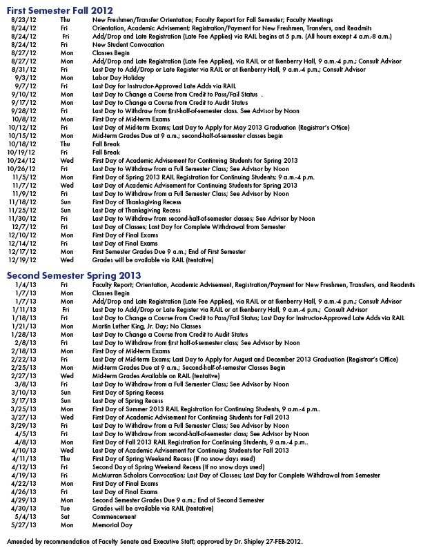 Academic Year Calendar